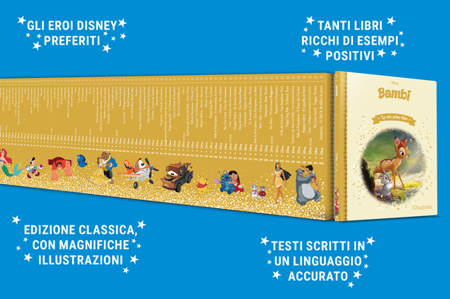 Libro Bambi della collezione Le Mie Prime Fiabe Disney Hachette, con panoramica della raccolta di libri illustrati Disney per bambini, testi in linguaggio curato, illustrazioni classiche e racconti ricchi di valori positivi.